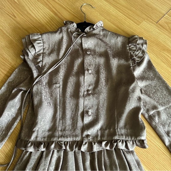 Vintage Viti Levu Pour Les Femmes Taupe Ruffle Long Dress XS/SM - Picture 9 of 11